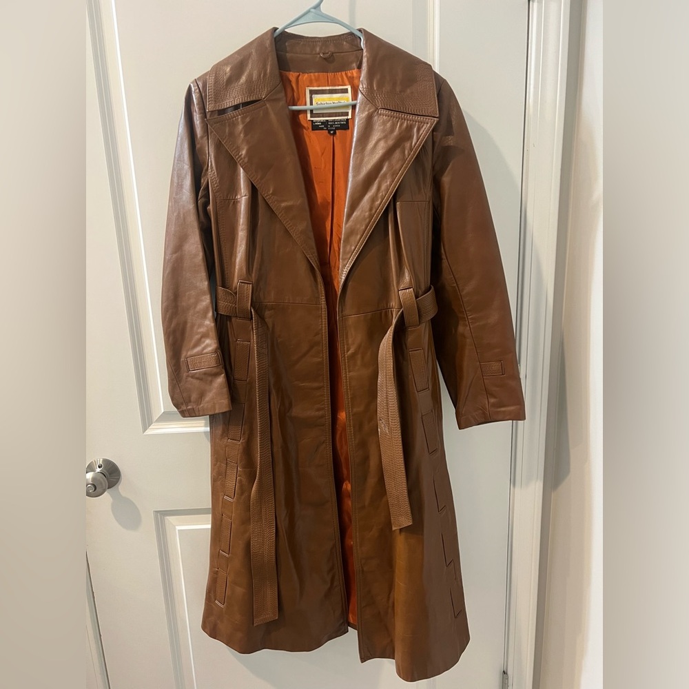 Vintage 70s Suburban Heritage Leather Belted Coat Jacket - Size 12